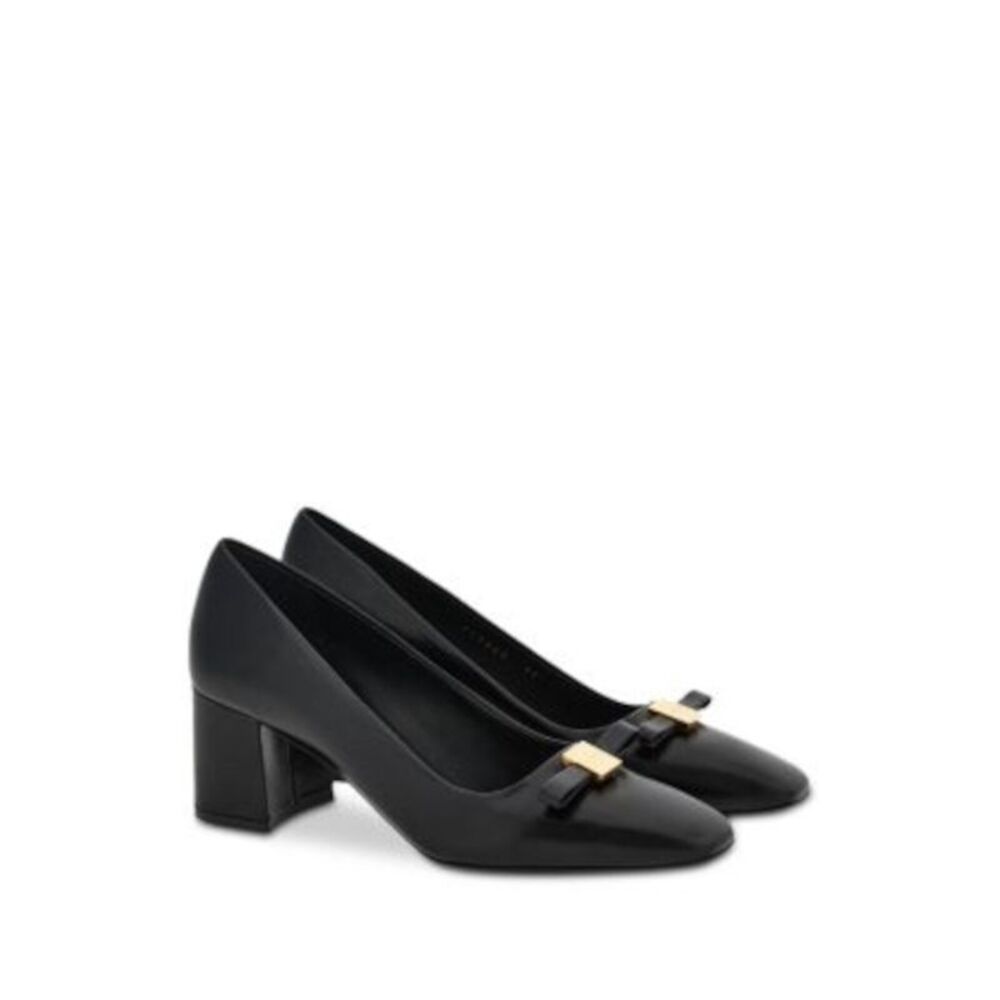 FERRAGAMO Womens Black Myra Toe Block Heel Slip On Leather Pumps Shoes 9 C